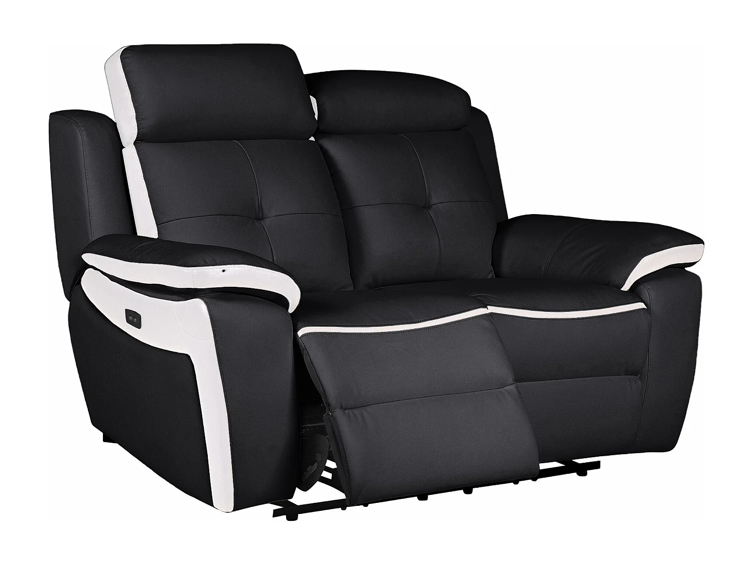 Divano 2 posti relax elettrico in pelle Nero e bianco - ANGELIQUE