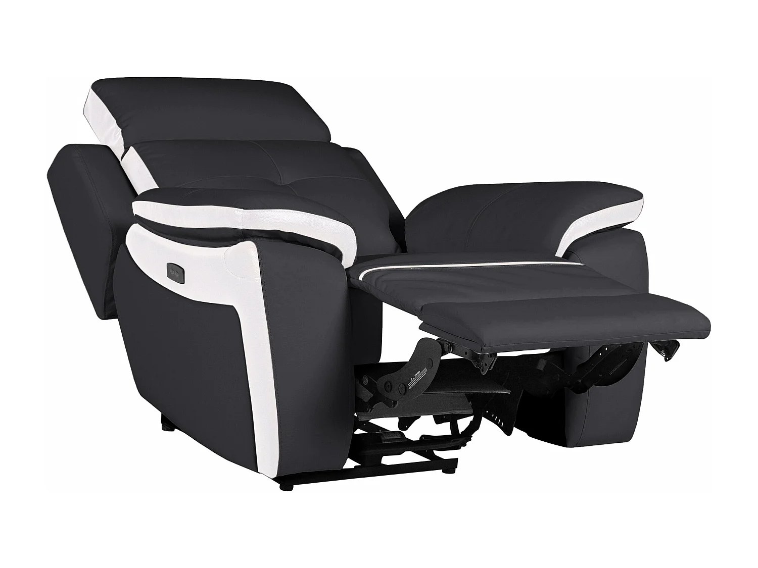Sillón relax eléctrico de piel ANGELIQUE - Negro/blanco