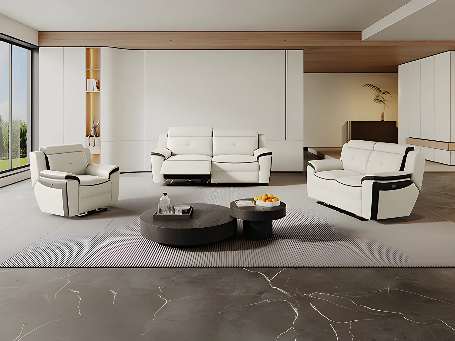 Canapé 3 places relax électrique en cuir ANGELIQUE - Blanc/anthracite