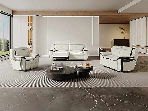 Sofá de 2 lugares relax elétrico em pele Branco e antracite - ANGELIQUE