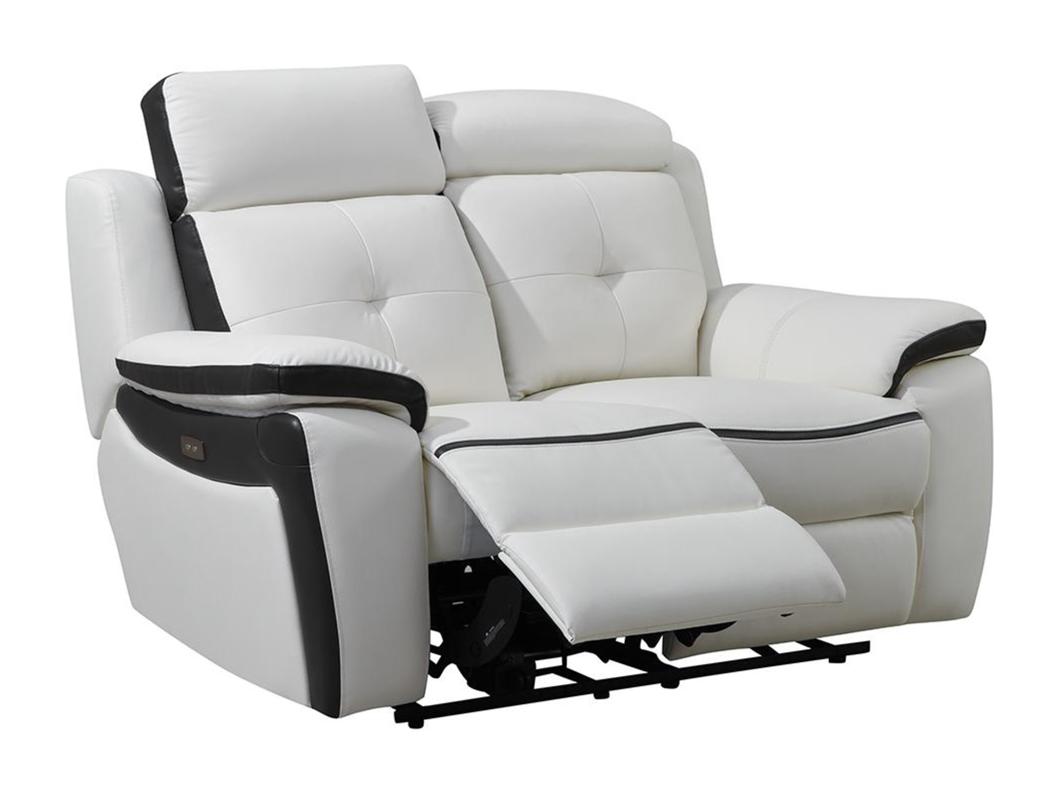 Sofá relax eléctrico de 2 plazas de piel ANGELIQUE - Blanco/antracita