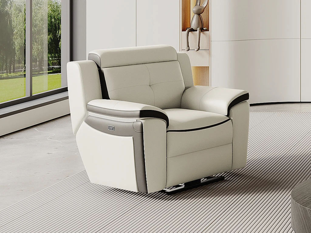 Elektrisk läderfåtölj ANGELIQUE med relaxfunktion - Vit/antracit