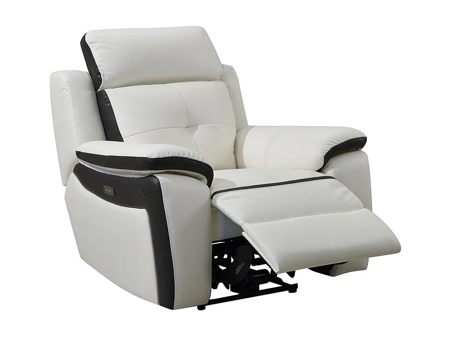 Elektrisk läderfåtölj ANGELIQUE med relaxfunktion - Vit/antracit