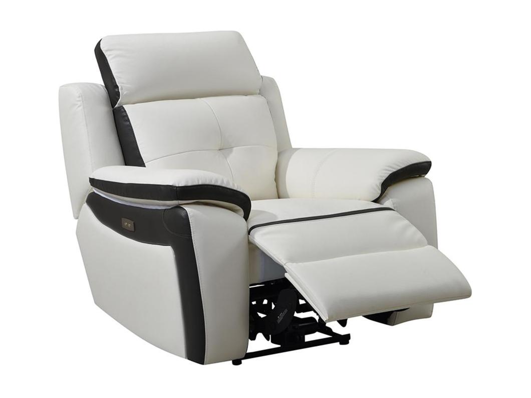 Fauteuil relax électrique en cuir ANGELIQUE - Blanc/anthracite