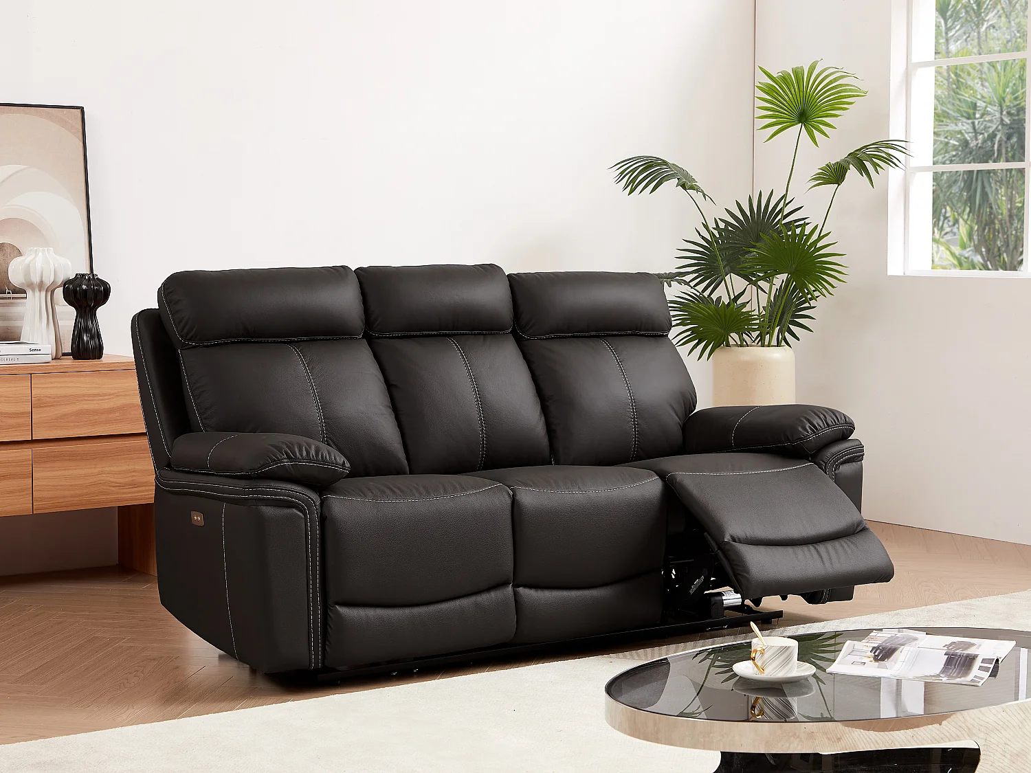 Canapé 3 places relax électrique en cuir ISIRIS - Marron