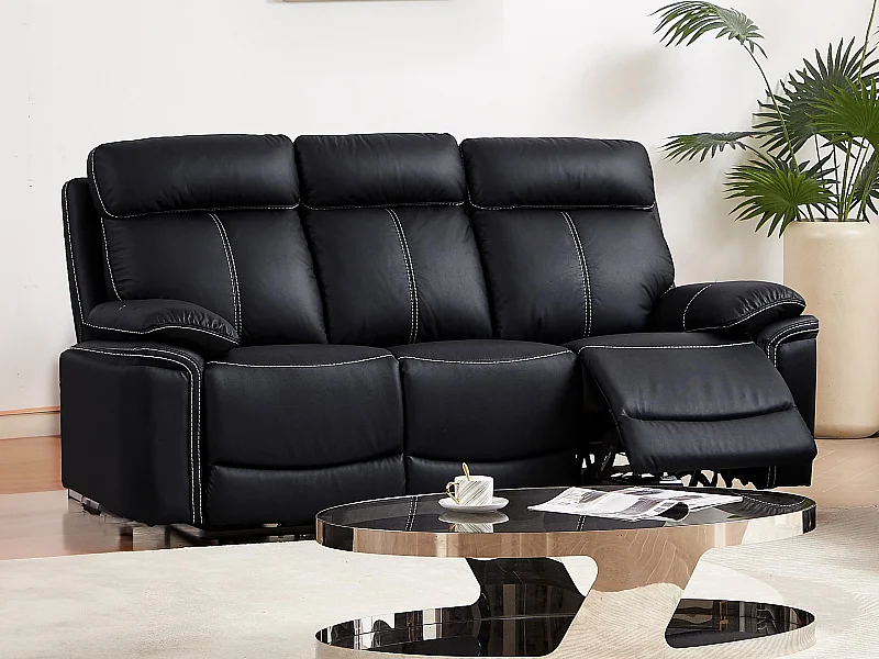 3-sits soffa med elektrisk avslappningsfunktion i läder ISIRIS - Svart