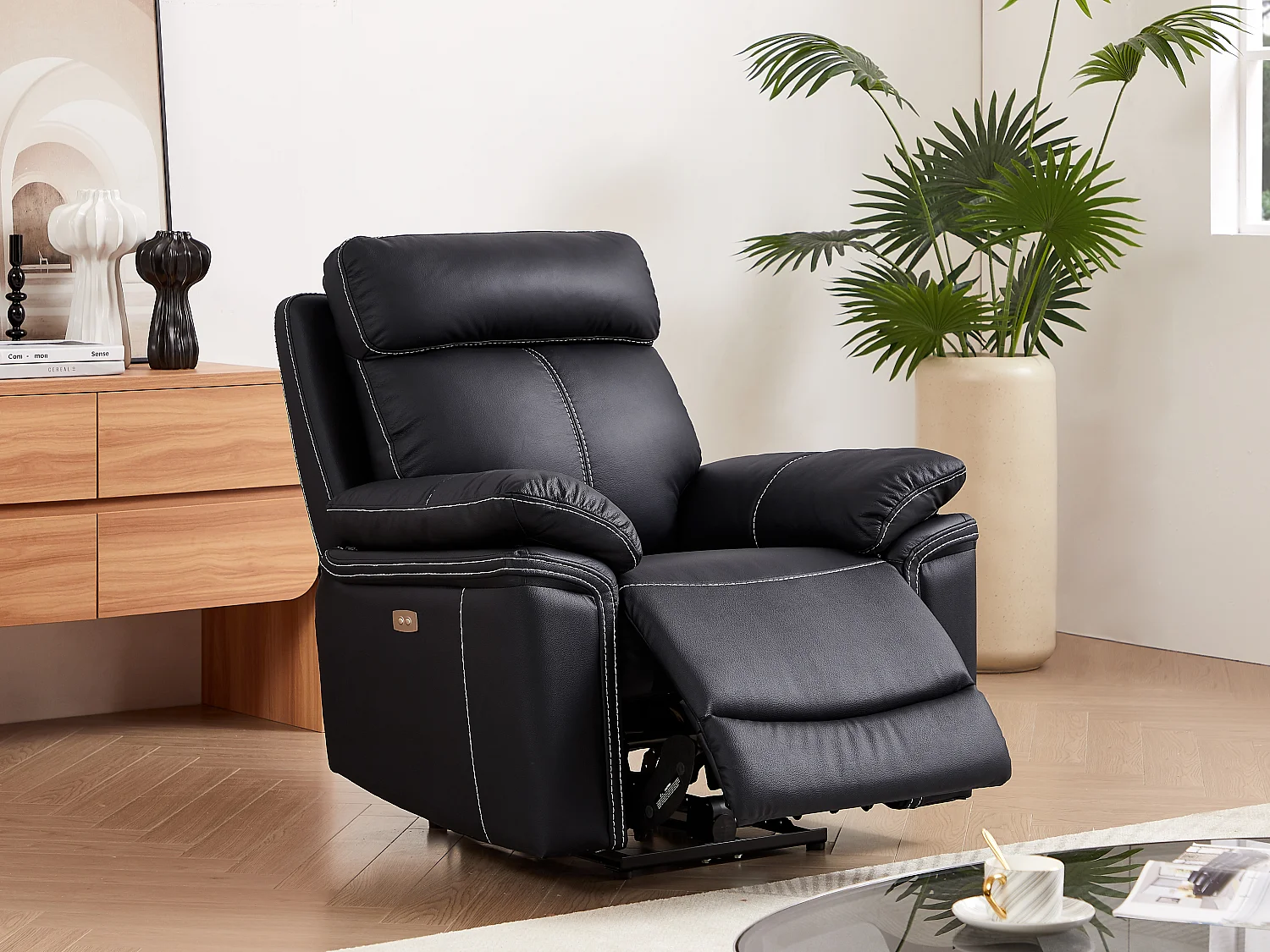 Fauteuil relax électrique en cuir ISIRIS - Noir