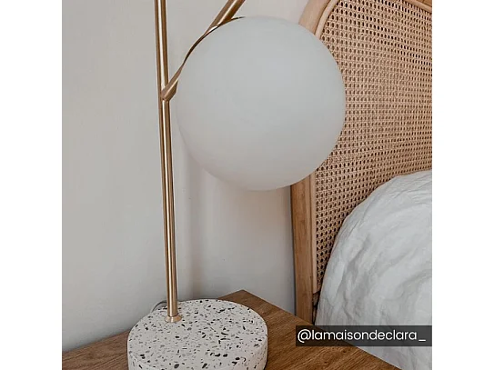 Lampe à poser style vintage - Socle en terrazzo - H. 38 cm - Doré - LULLABY