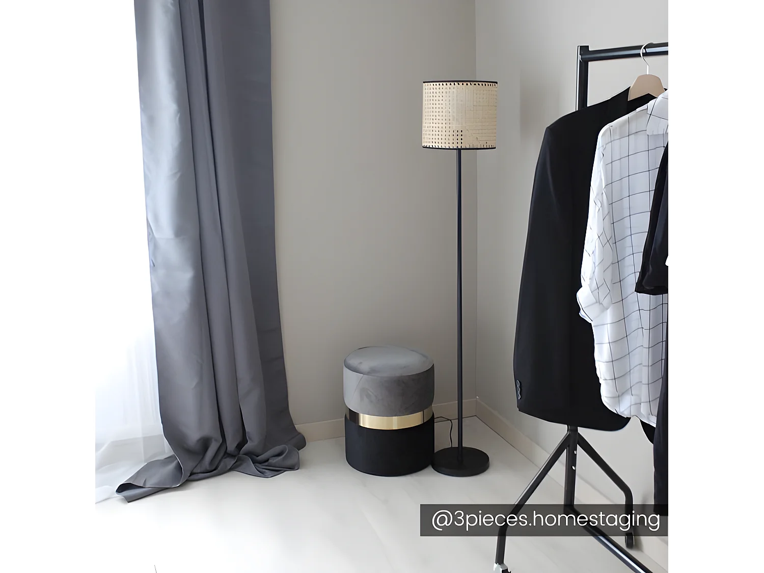 Stehleuchte Ethno-Stil - H. 145 cm - Eisen & Rattan - Schwarz & Naturfarben - NEIROBI