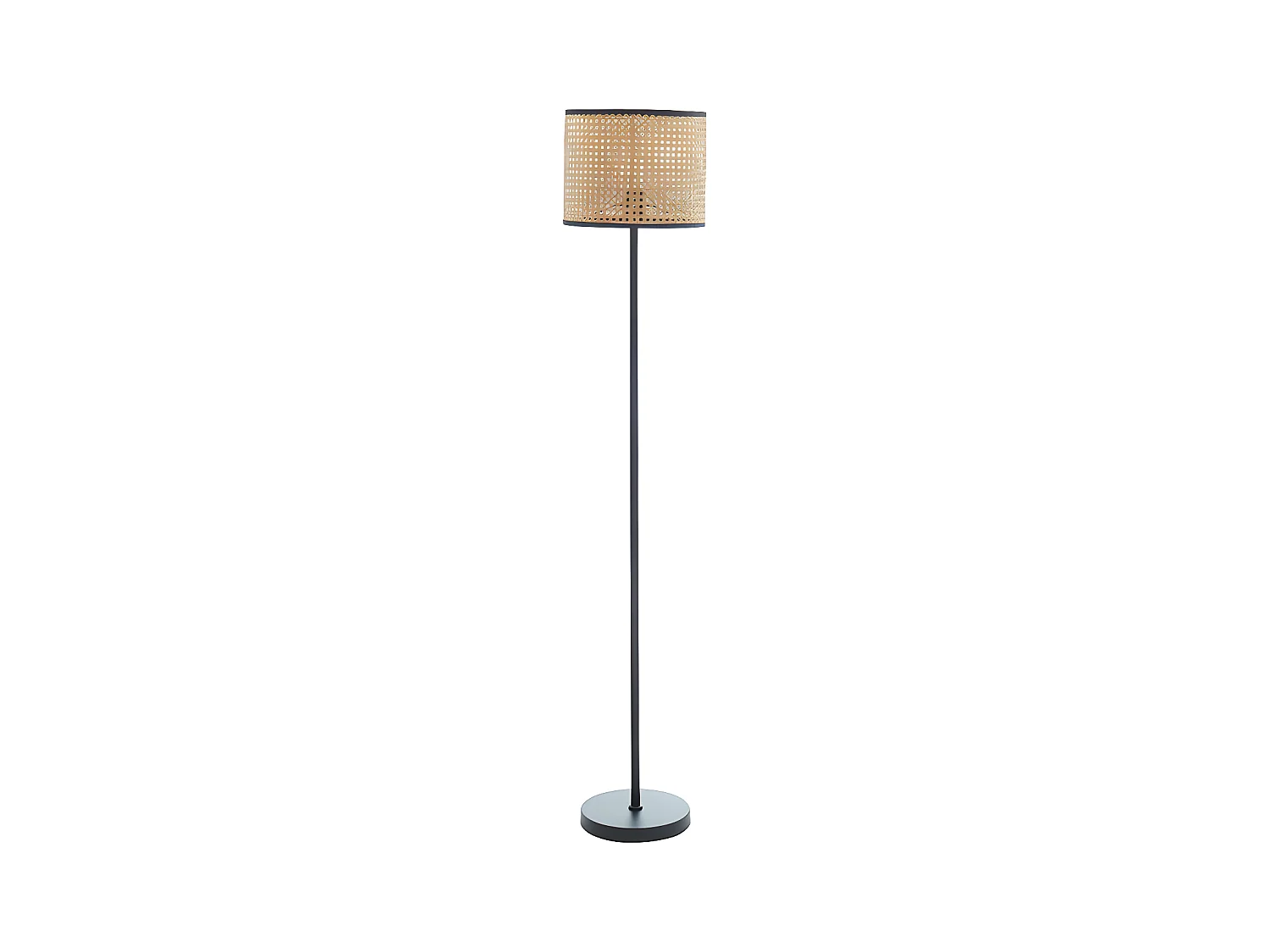 Lampadaire cannage style ethnique -  Fer et rotin - H. 145 cm - Noir et Naturel - NEIROBI