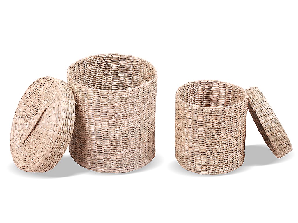 Korb mit Deckel 2er-Set LIZEA aus naturfarbenem Seegras