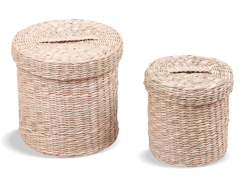 Korb mit Deckel 2er-Set LIZEA aus naturfarbenem Seegras