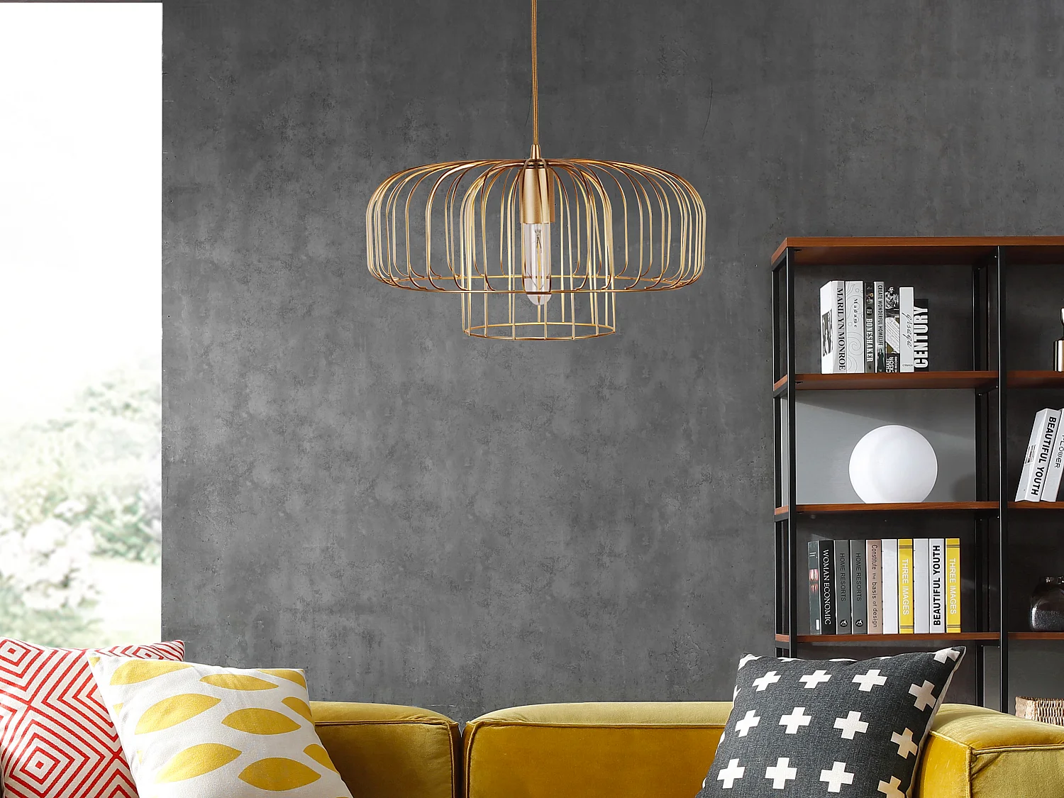 Design-hanglamp ANDROMAQUE - Metaal - 40 x 40 x 130 cm - Matte goudkleurige afwerking