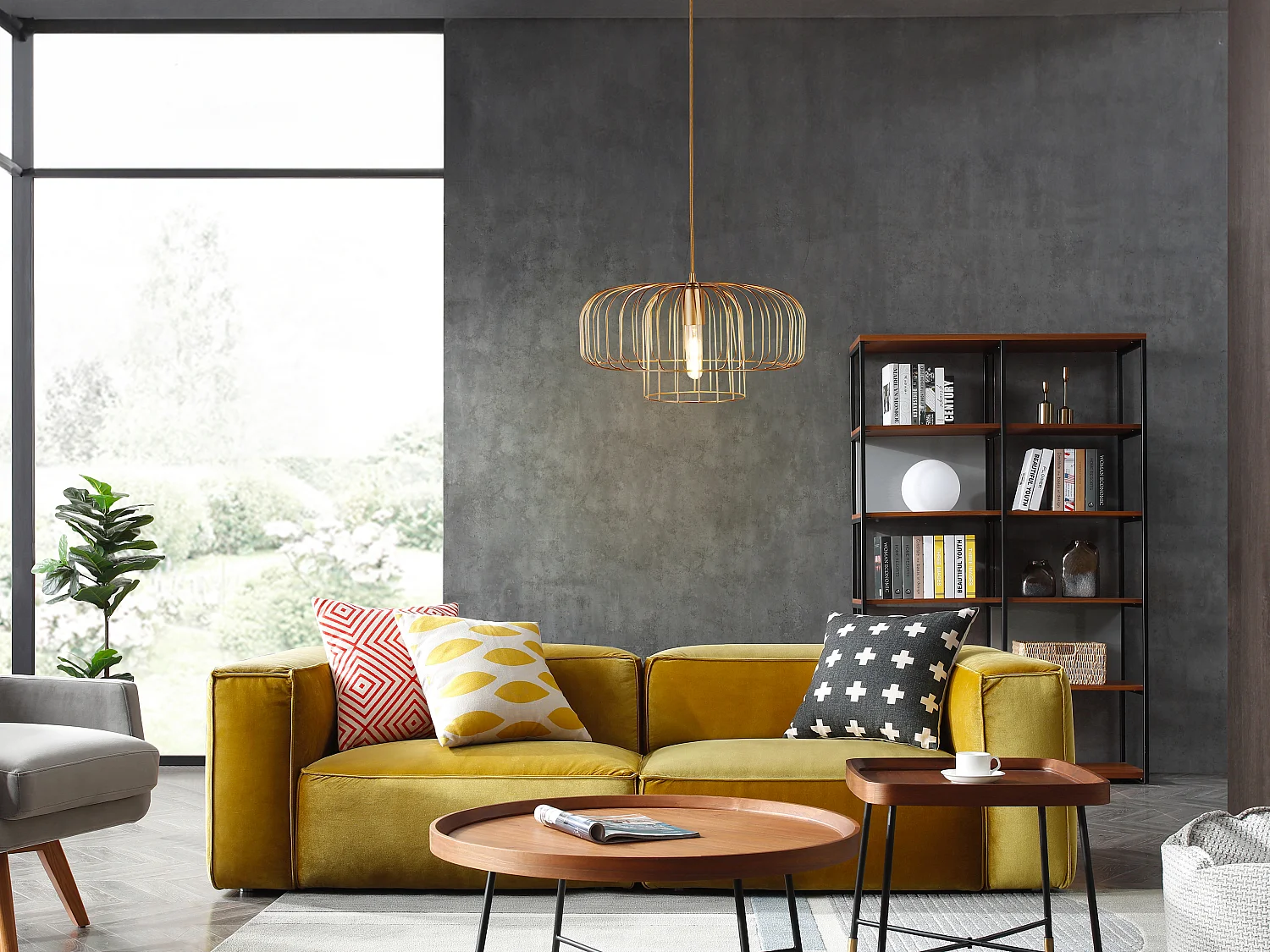 Design-hanglamp ANDROMAQUE - Metaal - 40 x 40 x 130 cm - Matte goudkleurige afwerking