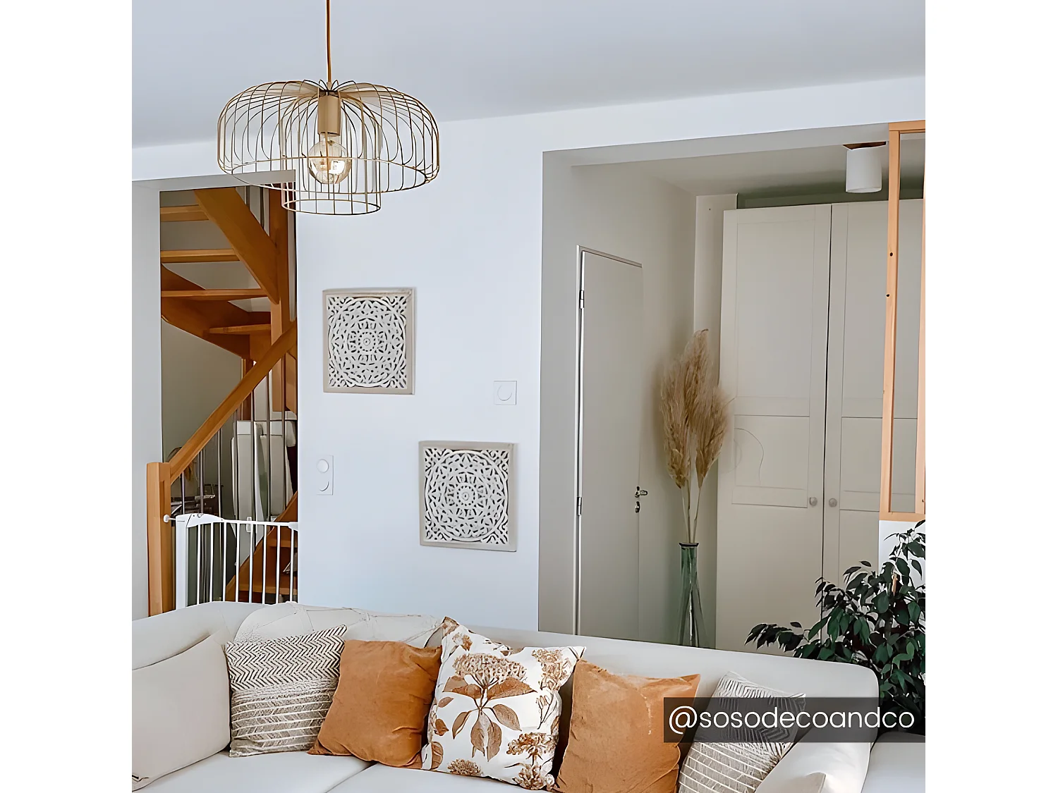 Design-hanglamp ANDROMAQUE - Metaal - 40 x 40 x 130 cm - Matte goudkleurige afwerking