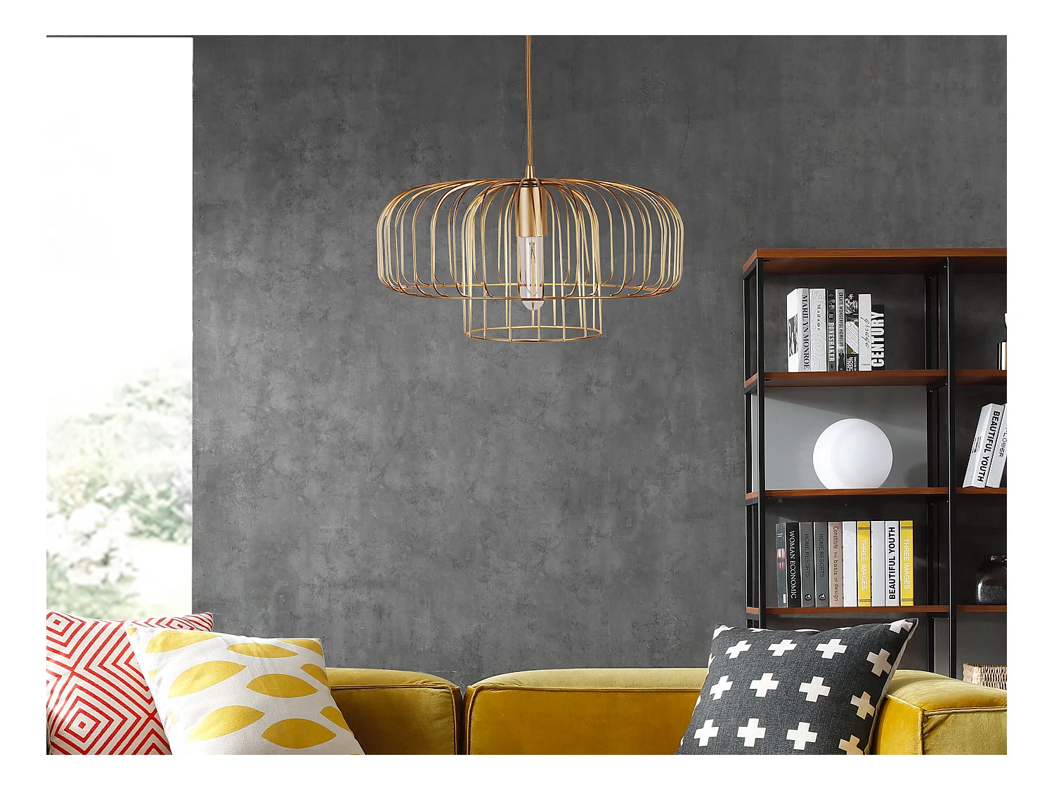 Designertrådbasert pendel med nettverksdesign - Metall - H. 130 cm - Matt gullbelagt finish - ANDROMAQUE