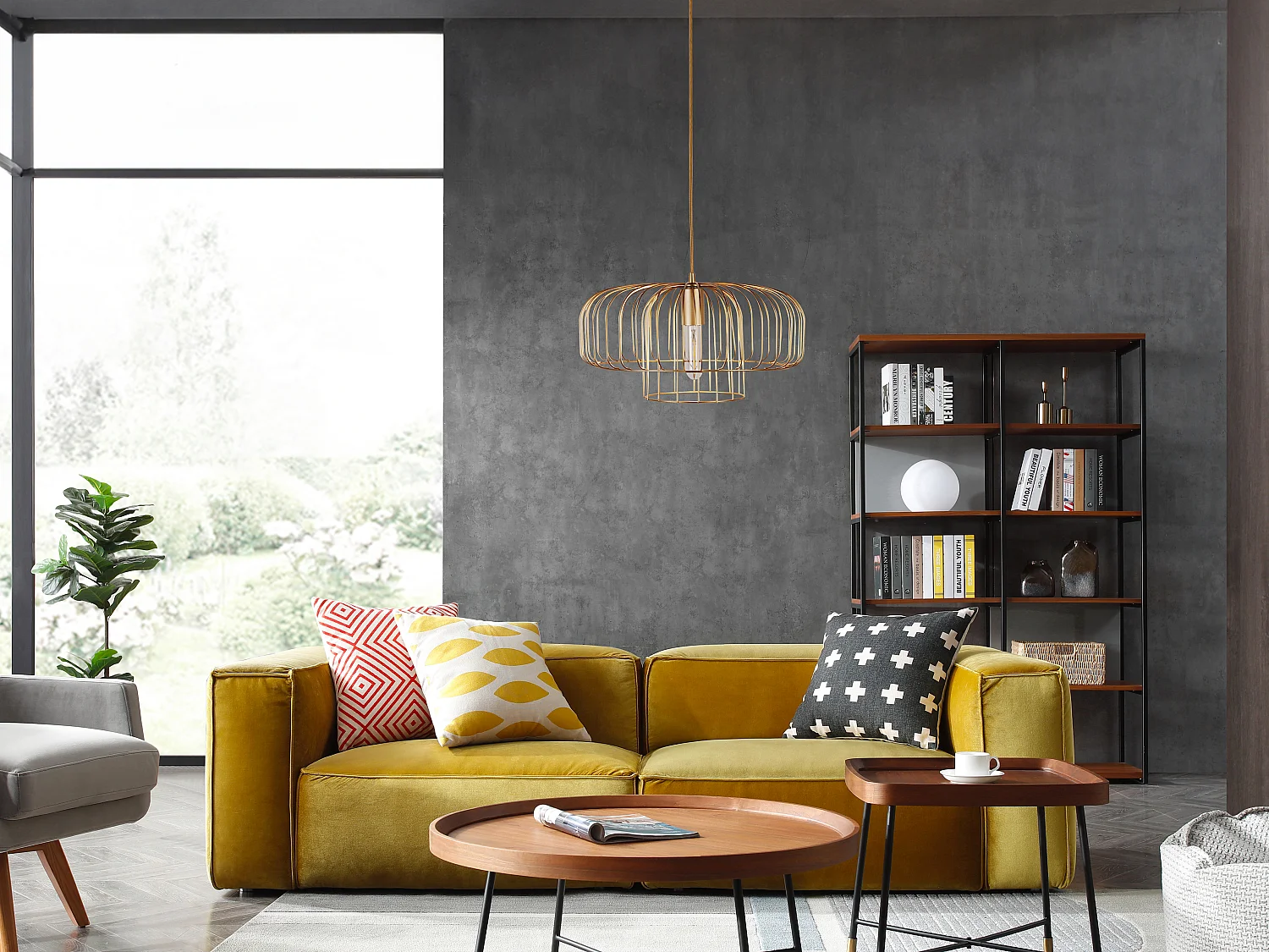 Lampadario con filo a vista in Metallo 40x40x130 cm - Finitura dorata opaca - ANDROMAQUE