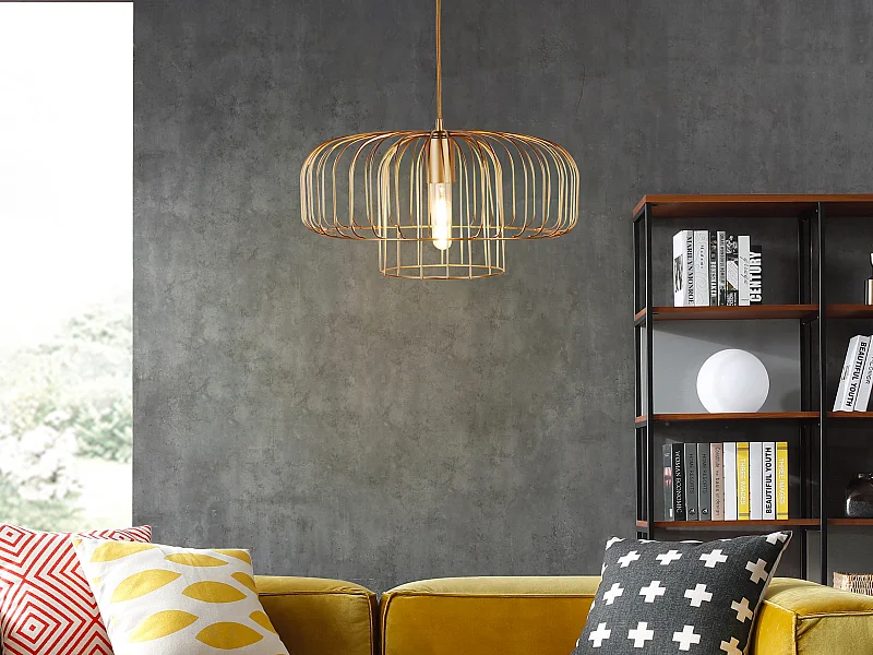 Trådophængt designerlampe - Metal - H. 130 cm - Mat guldfarvefuldender - ANDROMAQUE