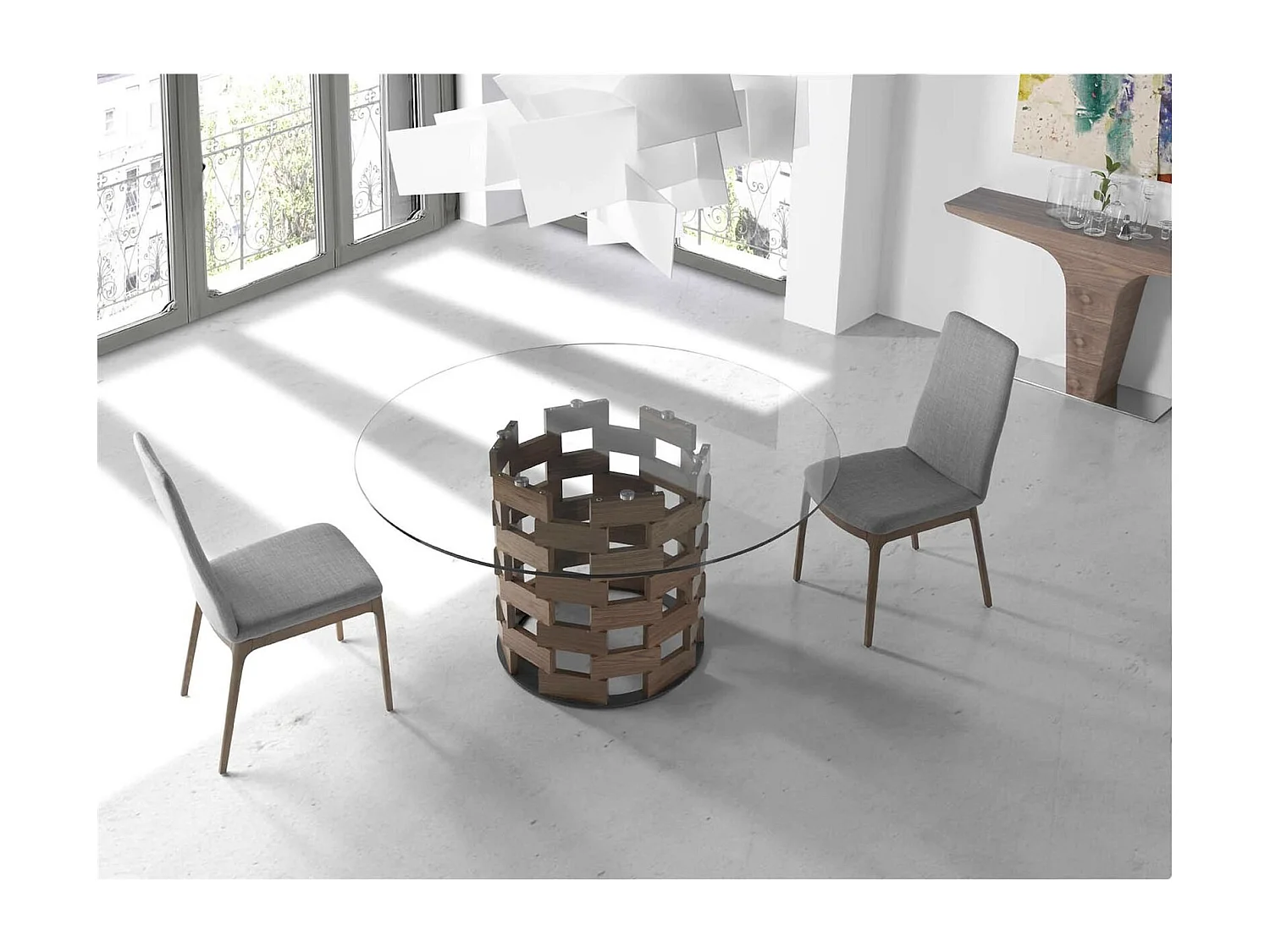 Table d'appoint bois noyer et piétement acier inoxydable