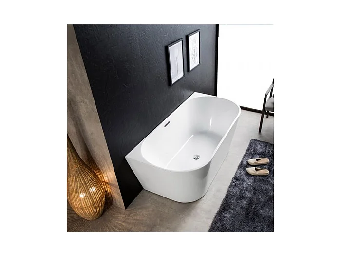 THEA - BAIGNOIRE SEMI-ILOT - Baignoire avec Rebords Larges - Design Fin et Arrondi - Acrylique - Robuste - Entretien Facile - 80x170x58cm