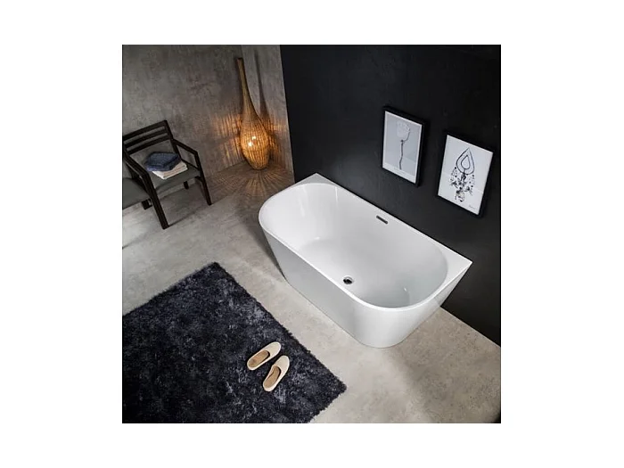 THEA - BAIGNOIRE SEMI-ILOT - Baignoire avec Rebords Larges - Design Fin et Arrondi - Acrylique - Robuste - Entretien Facile - 80x170x58cm