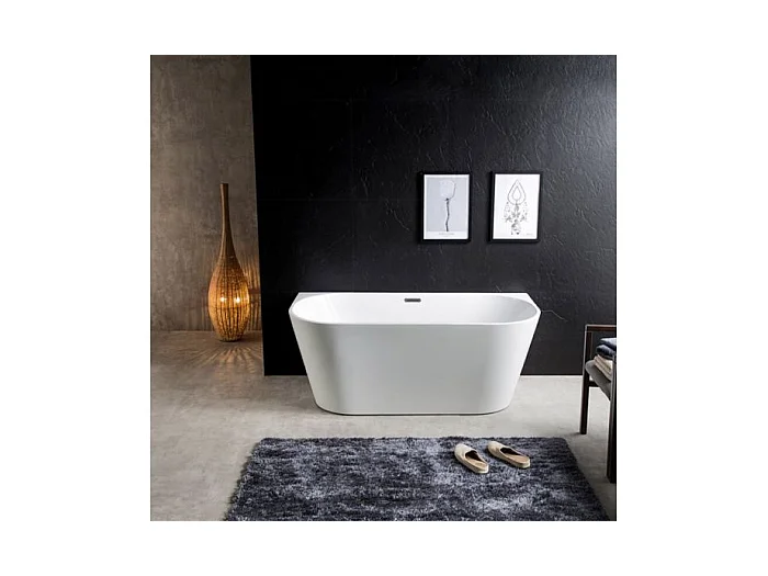 THEA - BAIGNOIRE SEMI-ILOT - Baignoire avec Rebords Larges - Design Fin et Arrondi - Acrylique - Robuste - Entretien Facile - 80x170x58cm