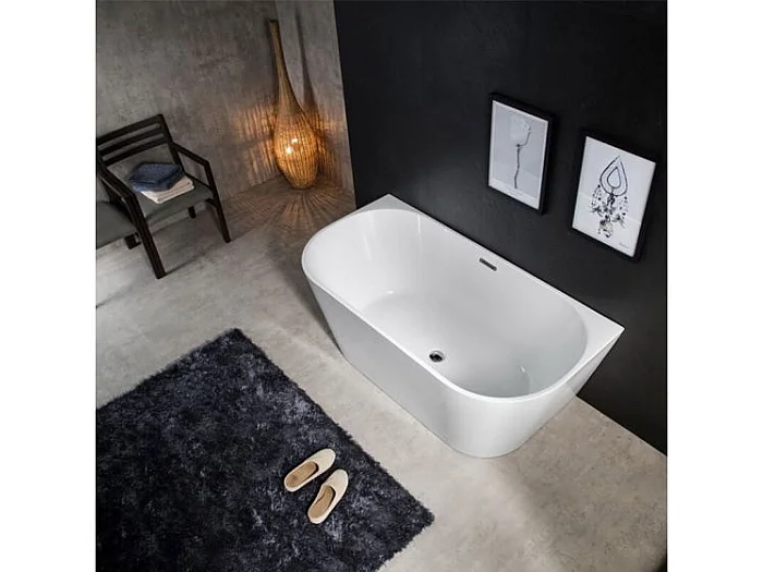 THEA - BAIGNOIRE SEMI-ILOT - Baignoire avec Rebords Larges - Design Fin et Arrondi - Acrylique - Robuste - Entretien Facile - 80x170x58cm