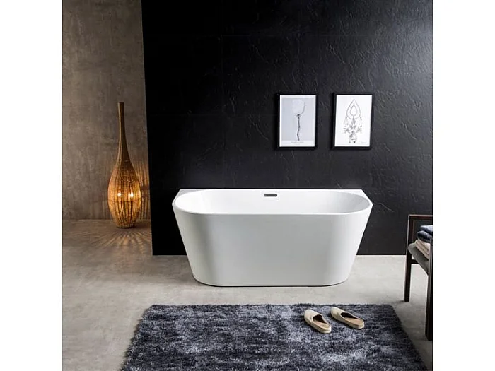 THEA - BAIGNOIRE SEMI-ILOT - Baignoire avec Rebords Larges - Design Fin et Arrondi - Acrylique - Robuste - Entretien Facile - 80x170x58cm