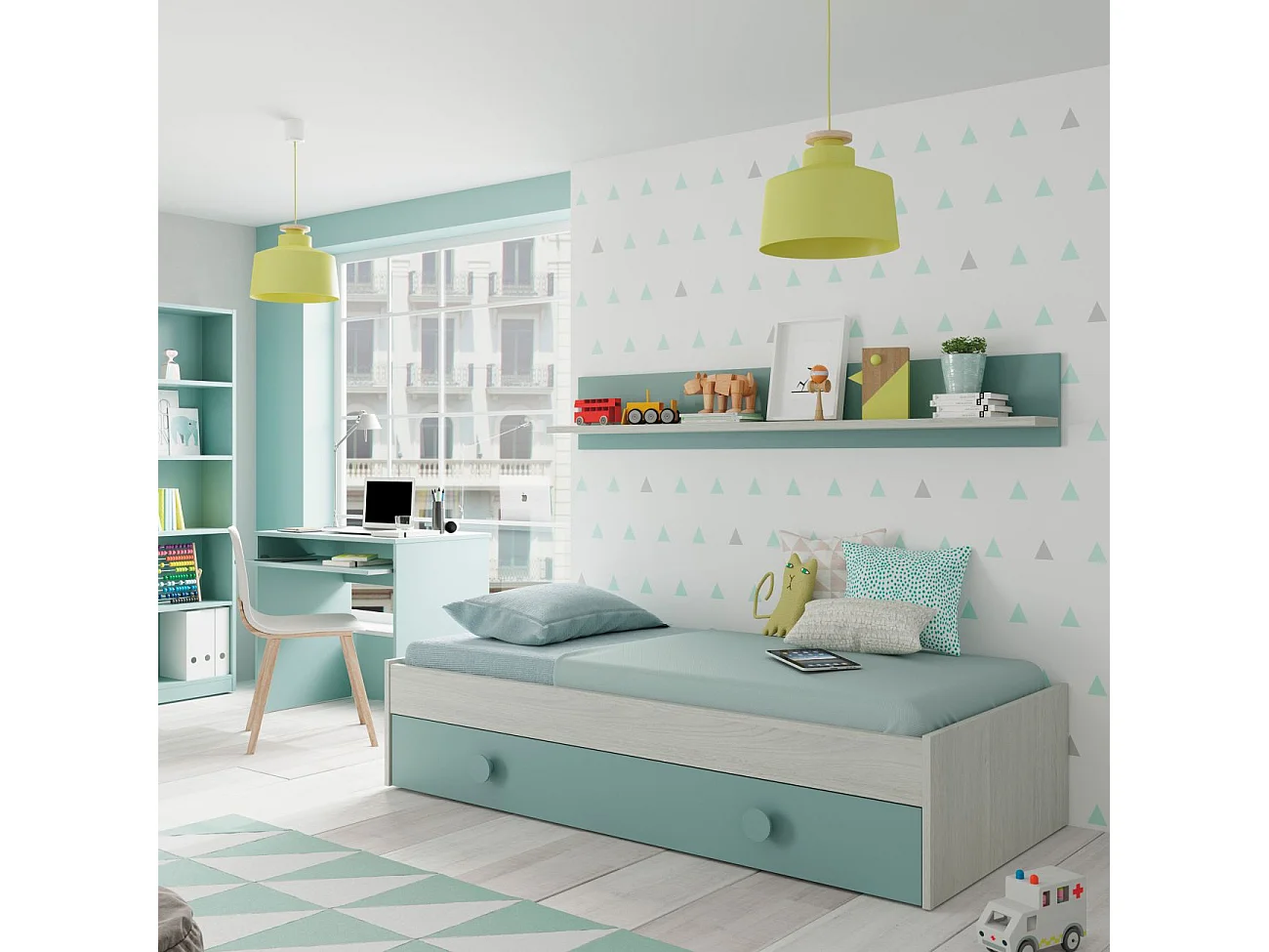 Cama de casal júnior Snuba Blanco Alpes - Verde Acqua