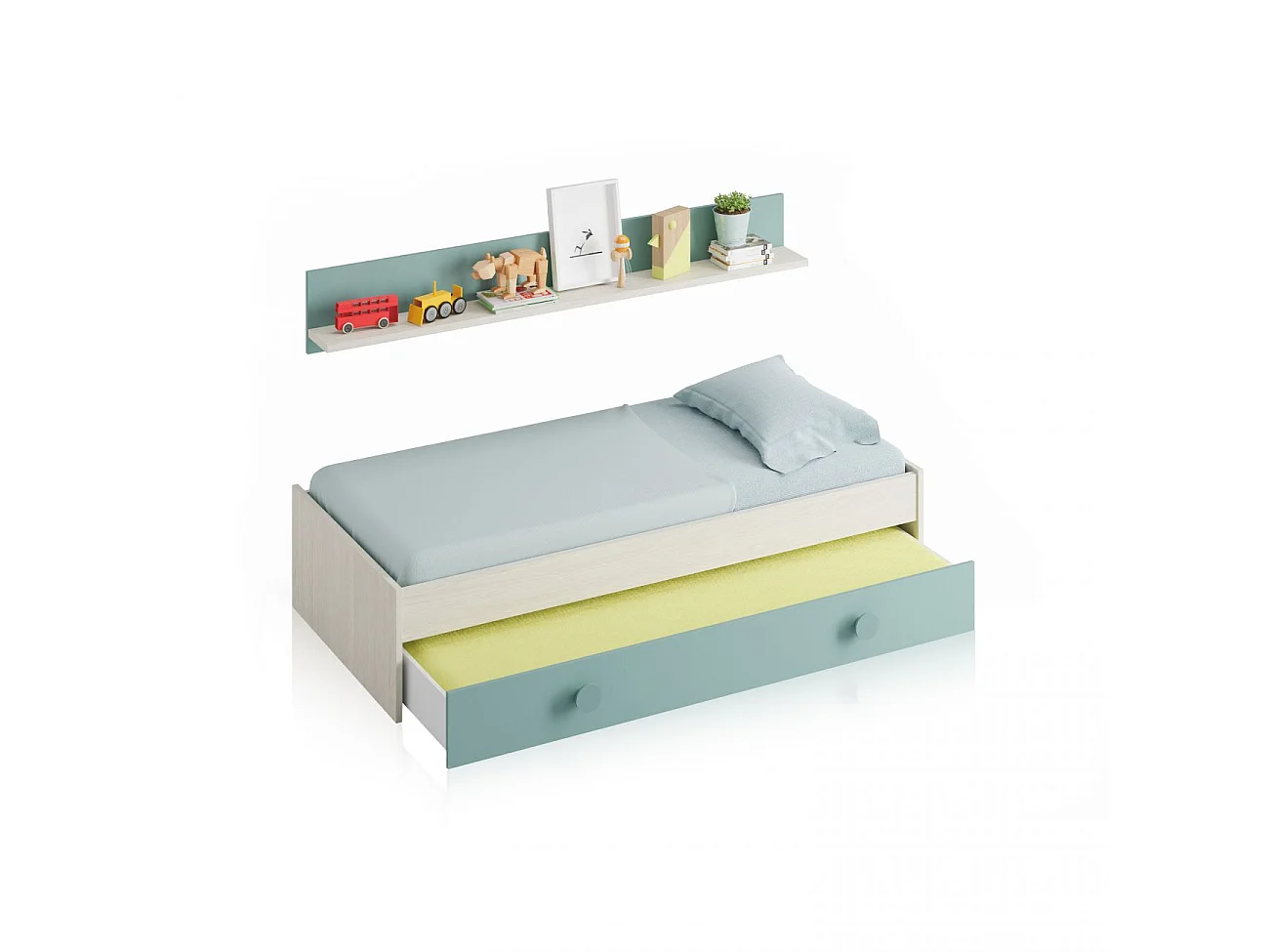 Cama de casal júnior Snuba Blanco Alpes - Verde Acqua