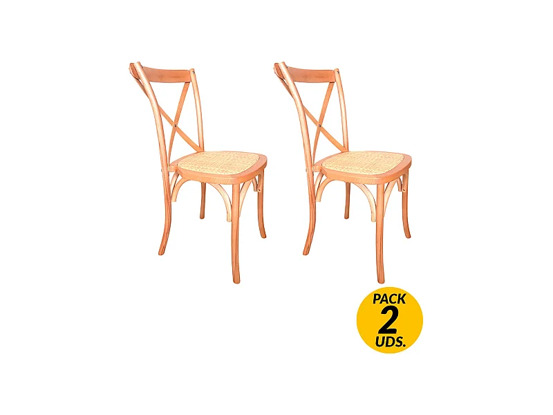 Pack de 2 sillas de comedor Provenza madera sostenible y ratán natural claro Adec