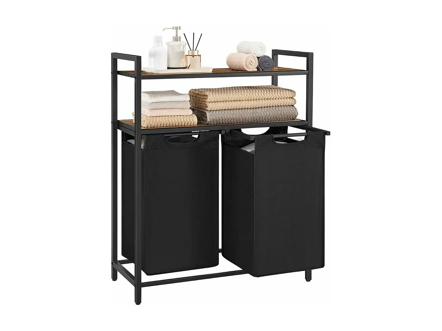 Cesto de ropa con 2 compartimentos de 46L y 2 estantes