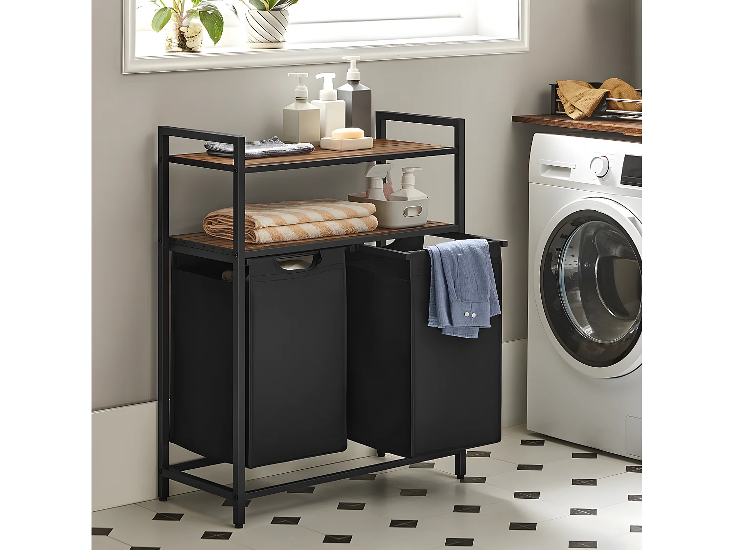 Wasmand met 2 compartimenten van 46L en 2 planken