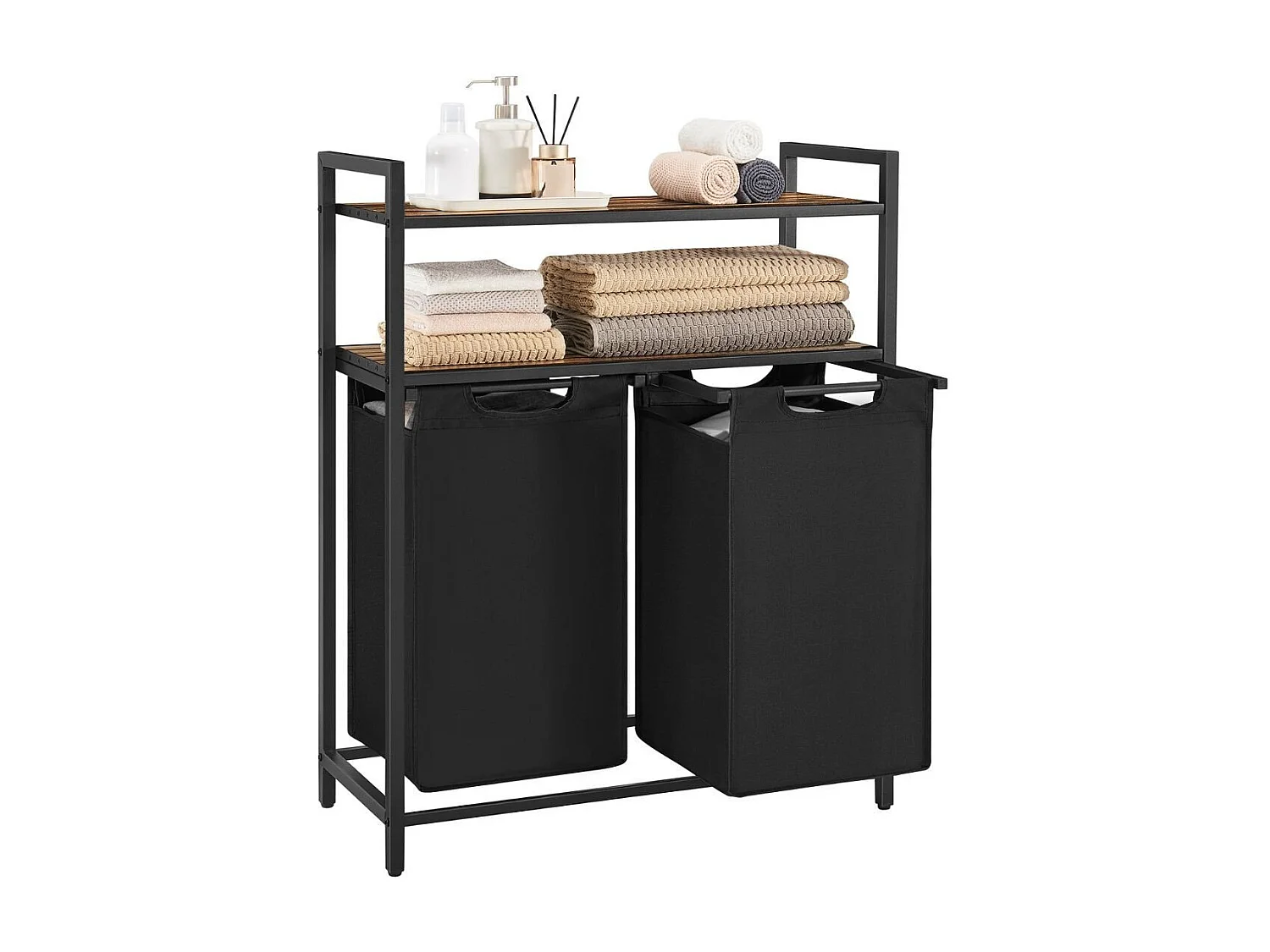 Bac à linge avec 2 compartiments de 46L et 2 étagères