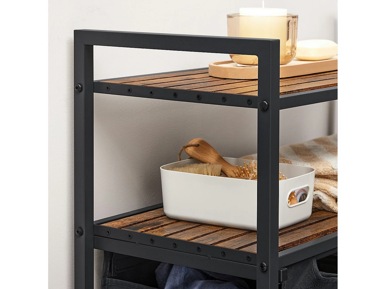 Bac à linge avec 2 compartiments de 46L et 2 étagères