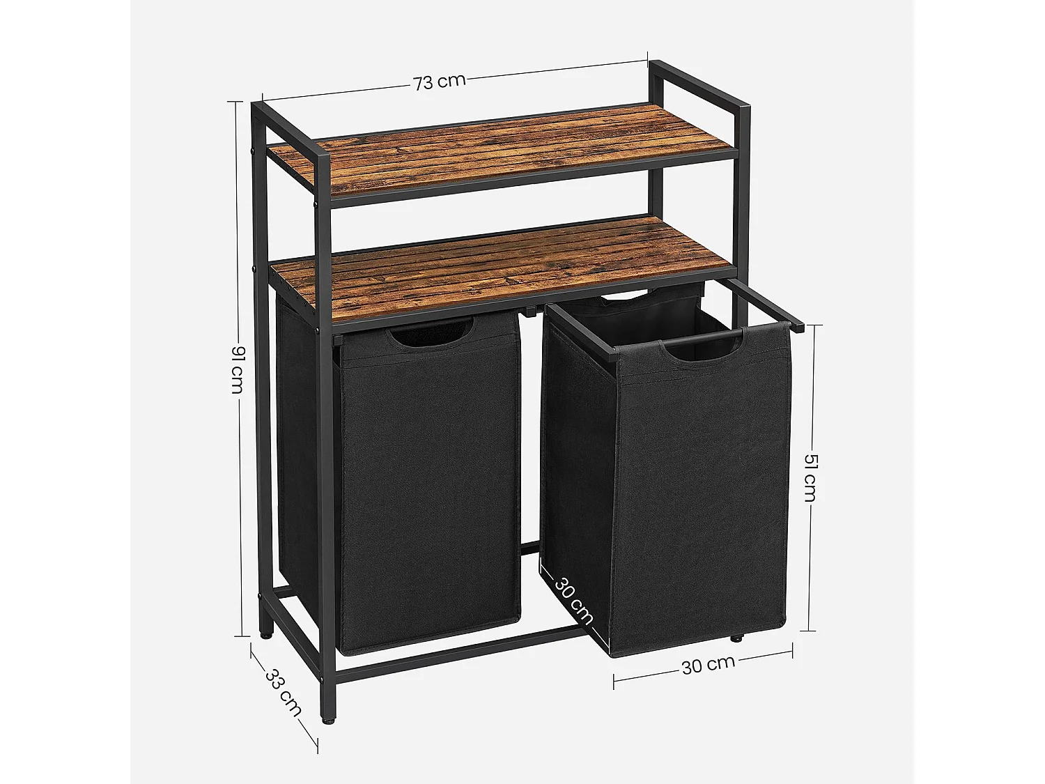 Bac à linge avec 2 compartiments de 46L et 2 étagères