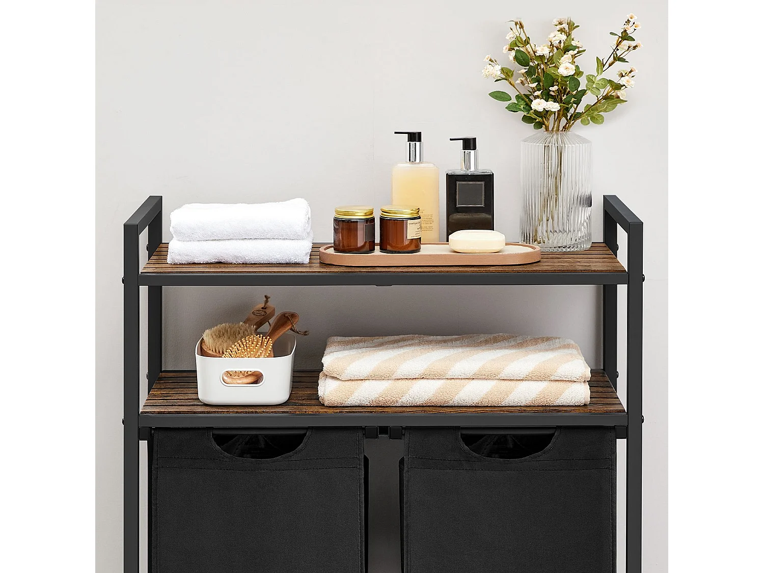 Bac à linge avec 2 compartiments de 46L et 2 étagères