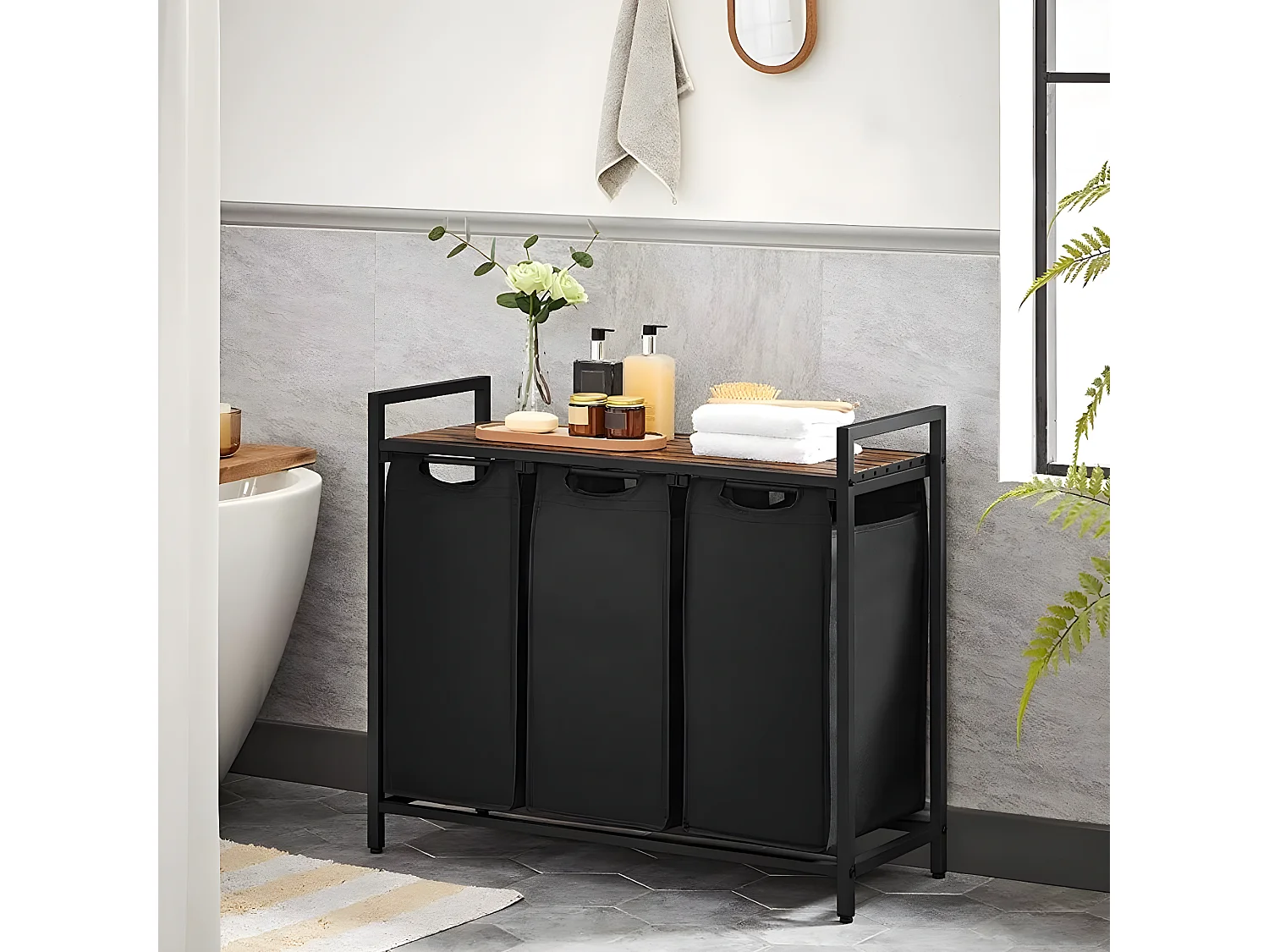 Wäschebehälter mit 3 Fächern 38L