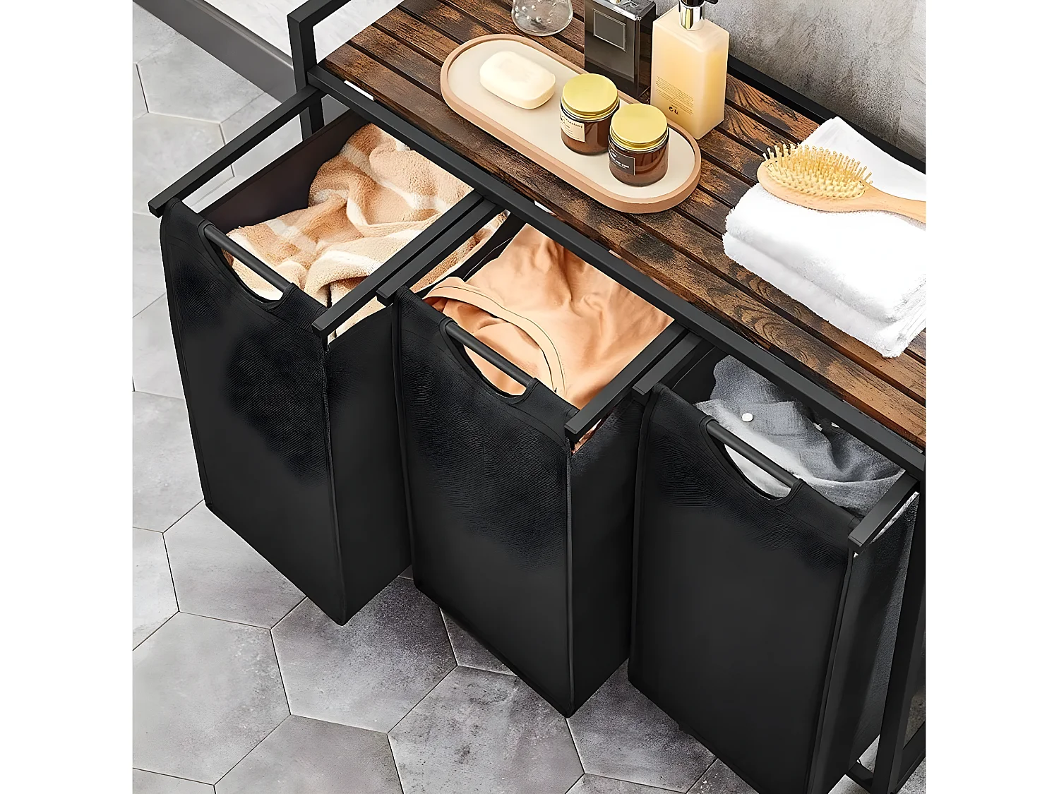 Wäschebehälter mit 3 Fächern 38L