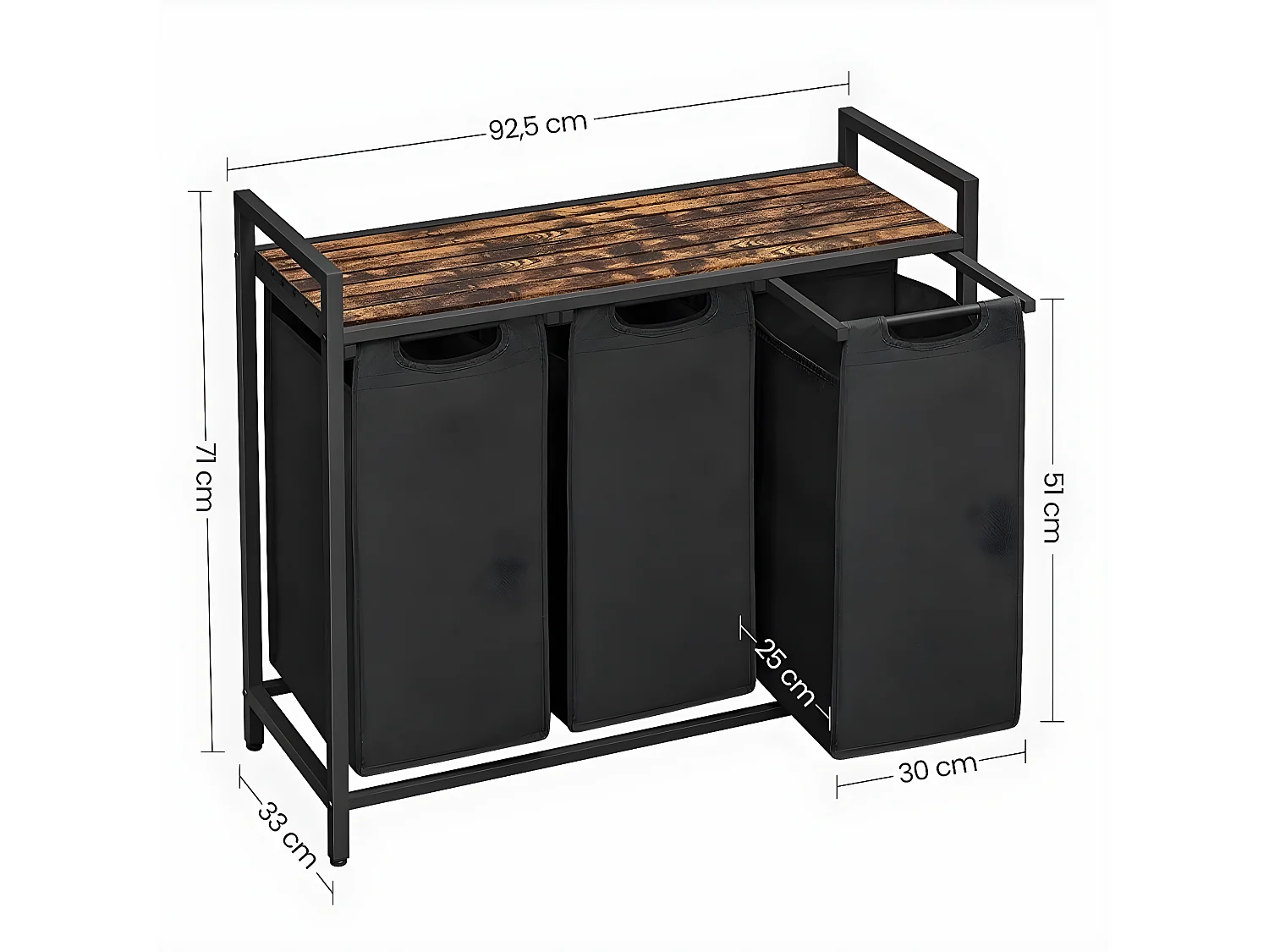 Wäschebehälter mit 3 Fächern 38L