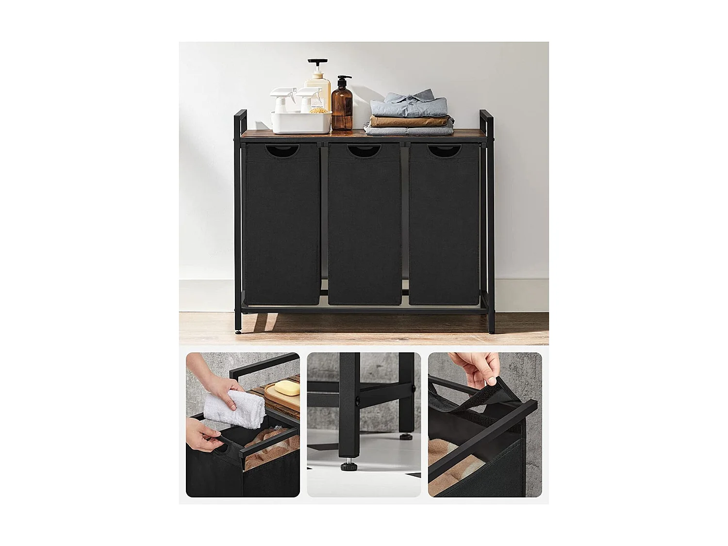 Wäschebehälter mit 3 Fächern 38L