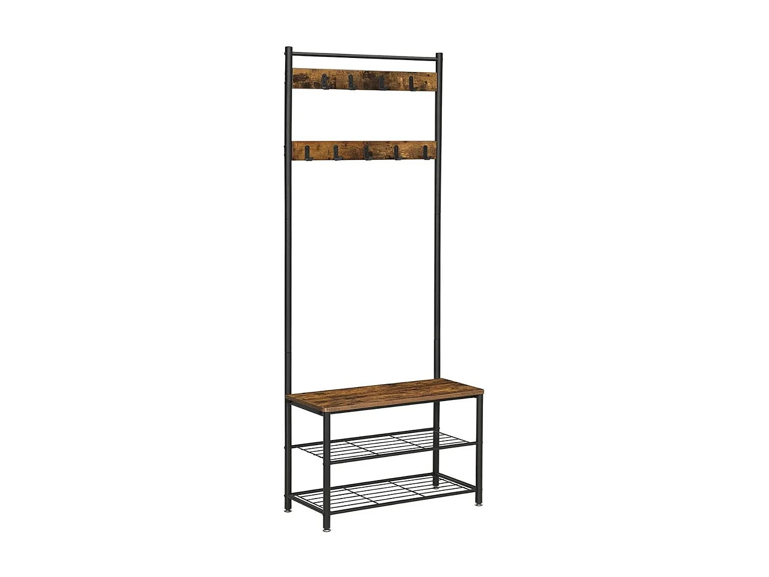 VASAGLE Coat Rack, Coat Stand with Shoe Storage Bench, Hall Tree with Shoe Rack, 3-in-1 Design, Steel Frame, for Hallway, Entrance, 32 x 70 x 175 cm, Industrial,