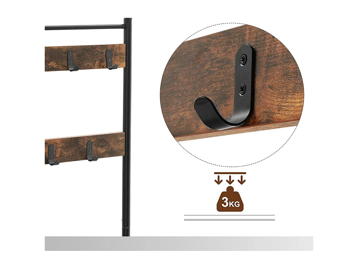 VASAGLE Coat Rack, Coat Stand with Shoe Storage Bench, Hall Tree with Shoe Rack, 3-in-1 Design, Steel Frame, for Hallway, Entrance, 32 x 70 x 175 cm, Industrial,