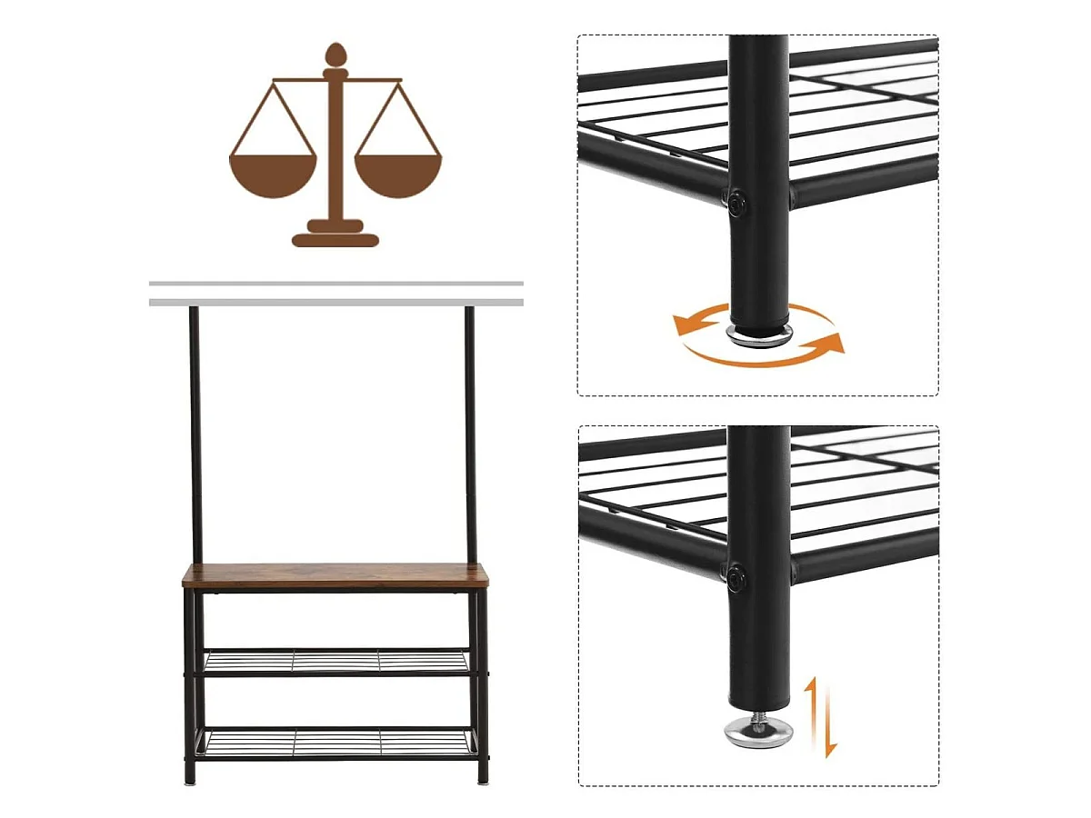 VASAGLE Coat Rack, Coat Stand with Shoe Storage Bench, Hall Tree with Shoe Rack, 3-in-1 Design, Steel Frame, for Hallway, Entrance, 32 x 70 x 175 cm, Industrial,