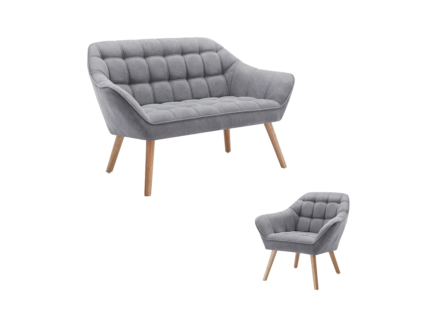 Sofa 2-Sitzer & Sessel - Stoff - Grau - CASERTA