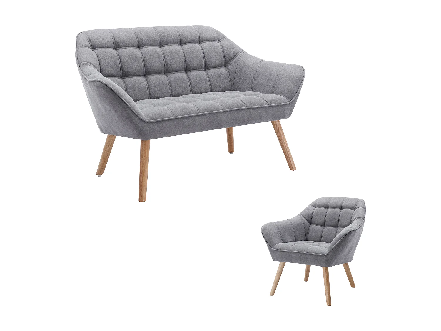 Canapé 2 places et fauteuil en tissu gris CASERTA