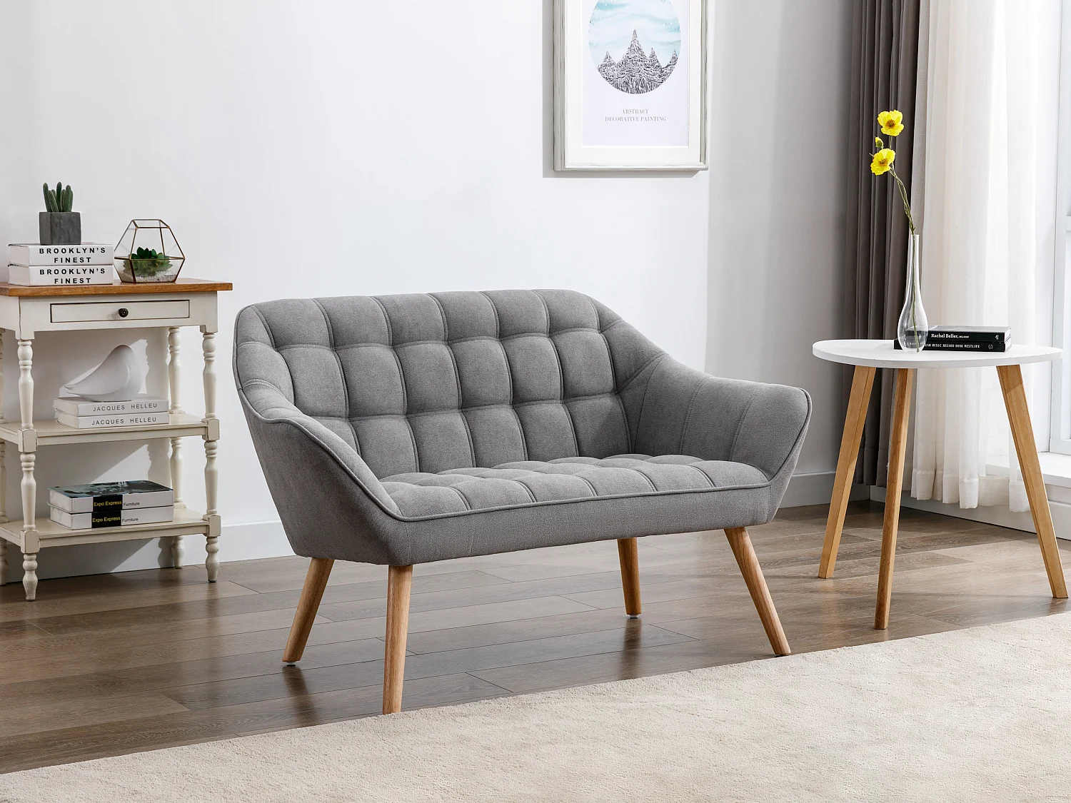Canapé 2 places et fauteuil en tissu gris CASERTA