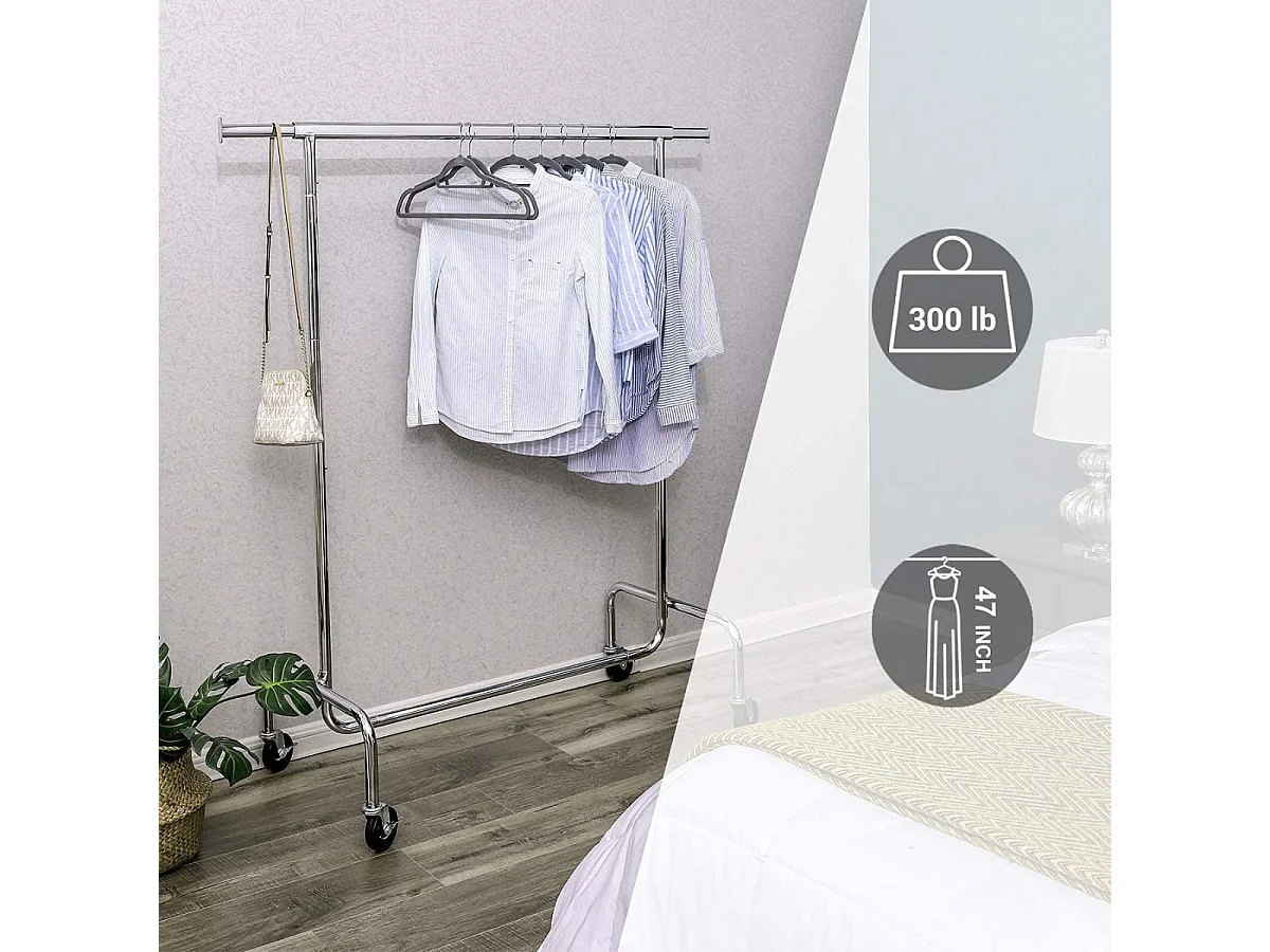 Porta abiti con asta estensibile da 110-150 cm su ruote