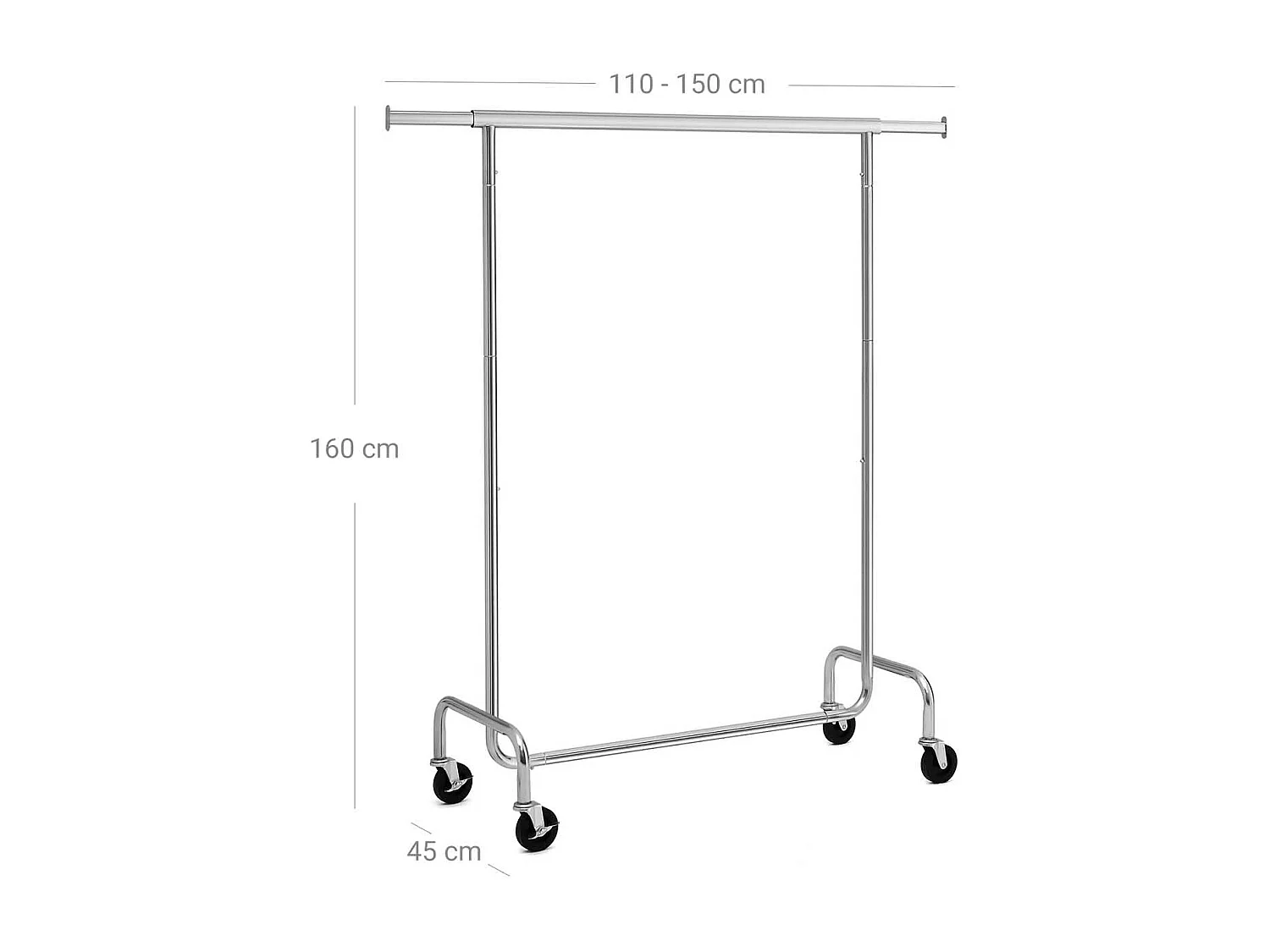 Porta abiti con asta estensibile da 110-150 cm su ruote