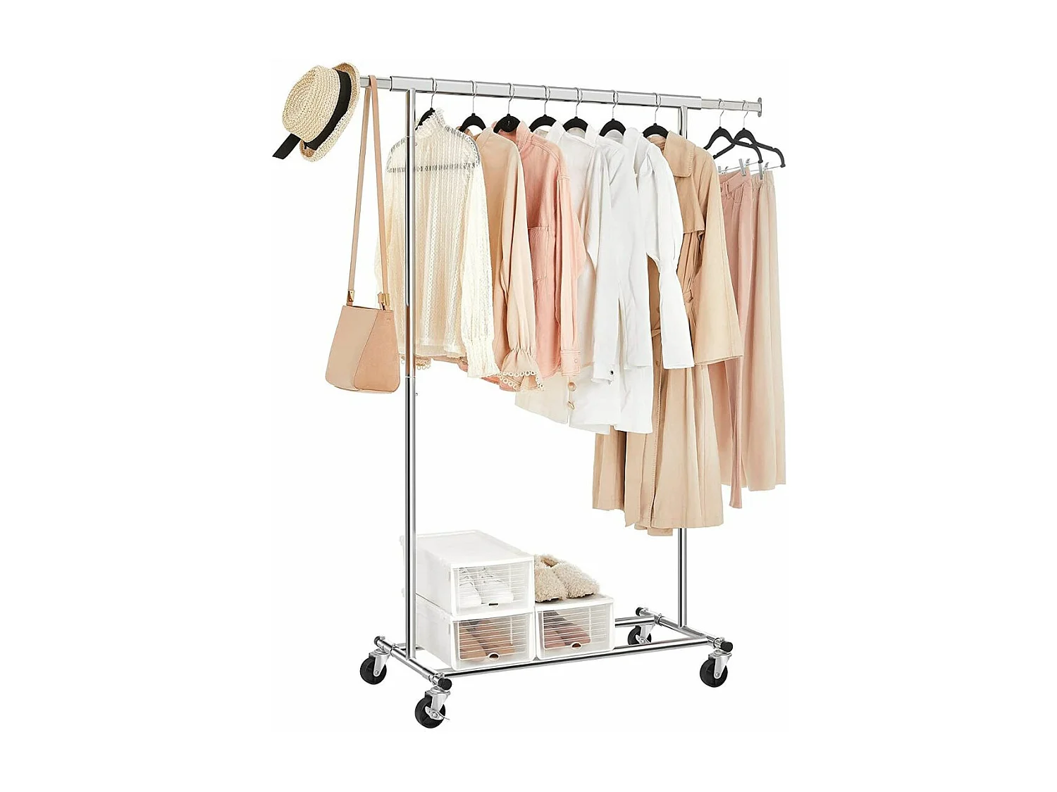 Kledingrek op wielen met uitschuifbare stang 92-132 cm